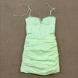 Oh Polly Sunshine Retreat Strappy Corset Mini Dress size 2 Lime Green Bodycon